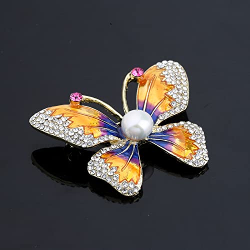 Image of FEELMEM Crystal Rhinestone Butterfly Brooch Pin Blue Color Butterfly Brooches for For Women Wedding /Banquet /Birthday Party (orange)