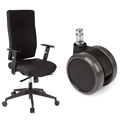 hjh OFFICE 608500 Profi Bürodrehstuhl PRO-TEC 300 Stoff Schwarz Bürosessel ergonomisch, hohe Rückenlehne & 5X Hartbodenrollen 11mm / 65mm Büro-Stuhl-Rollen für Hartböden (5er Pack)