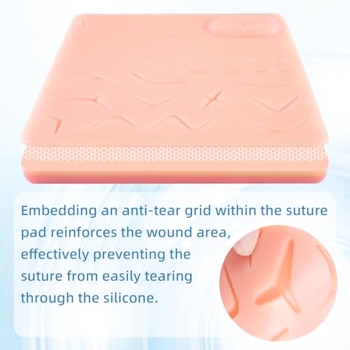 Image of Suture Practice Pad Three-Layer Silicone Skin Kit, Upgraded 26 pre-Cut Wounds, Includes Large Silicone Lip Suture Pads for Medical Students Training (Pack of 3)