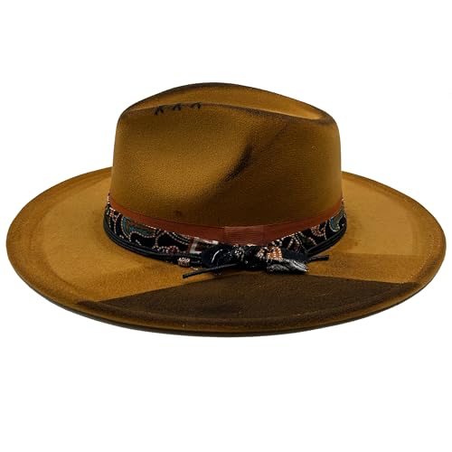 Image of Classic Wide Brim Fedora Hat for Women Man Floppy Panama Hat Western Felt Outdoor Hat with Band Sun Protection