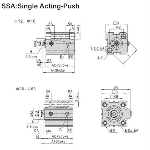 Vérin pneumatique SSA63 robuste course 50 mm pour extrusion stable - 5