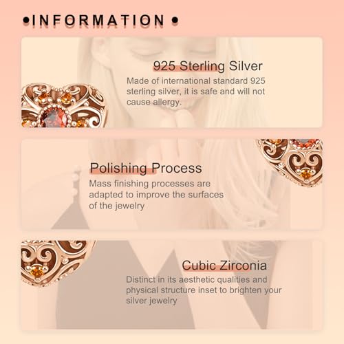 Image of S925 Sterling Silver Rose Gold Romantic Charm Pendant, Gifts for Family Friends Girlfriend, Valentine's Day Birthday Christmas Anniversary, Bracelet Necklace Bead Dangle Charm for Women Jewelry