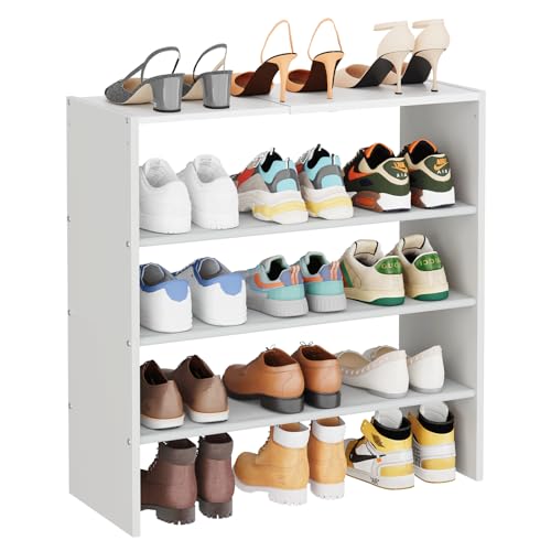 Image of X-cosrack 5 Tier Shoe Rack, Stackable Shoe Organizer for Closet, Large Vertical Shoe Shelf with MDF Wood Side Panels & Metal Top, Waterproof Oxford Fabric Shoe Storage for Entryway, Zapateras