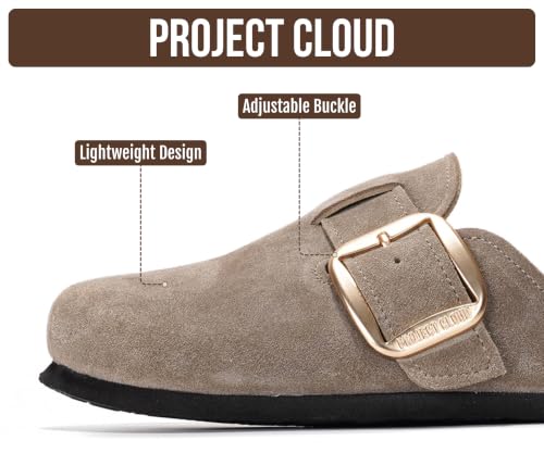 Image of Project Cloud 100% Genuine Leather Clogs for Women Shoes - Memory Foam Insole, Non-Slip & Natural Cork Footbed Arch Support Big Buckle Womens Clogs and Mules Footwear (Manchester)