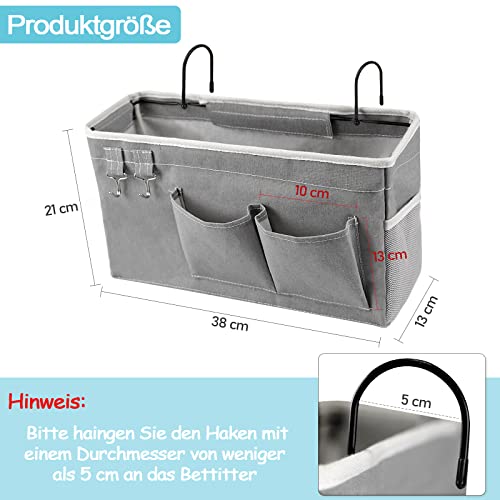 Fittoway Betttasche Bett Organizer Hängetasche Hochbett Aufbewahrungstasche für Buch, Magazin, Spielzeug, Handy, Kopfhörer (Grau) - Image 4