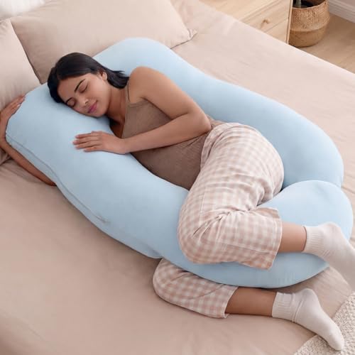 Image of haus & kinder Pregnancy Pillow for Women | Maternity Pillows for Pregnancy Sleeping | Pregnancy Full Body & Back Support Maternity Pillow | J-Shape (Ice Blue)