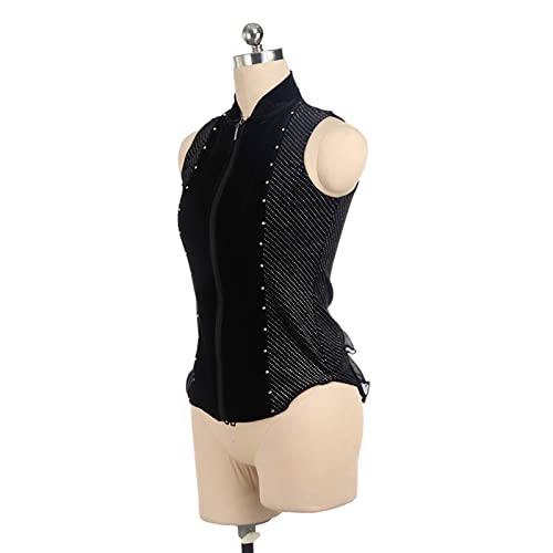 Jaqueta de patinação artística, listras de strass brilhantes sem mangas com zíper colete adulto cria