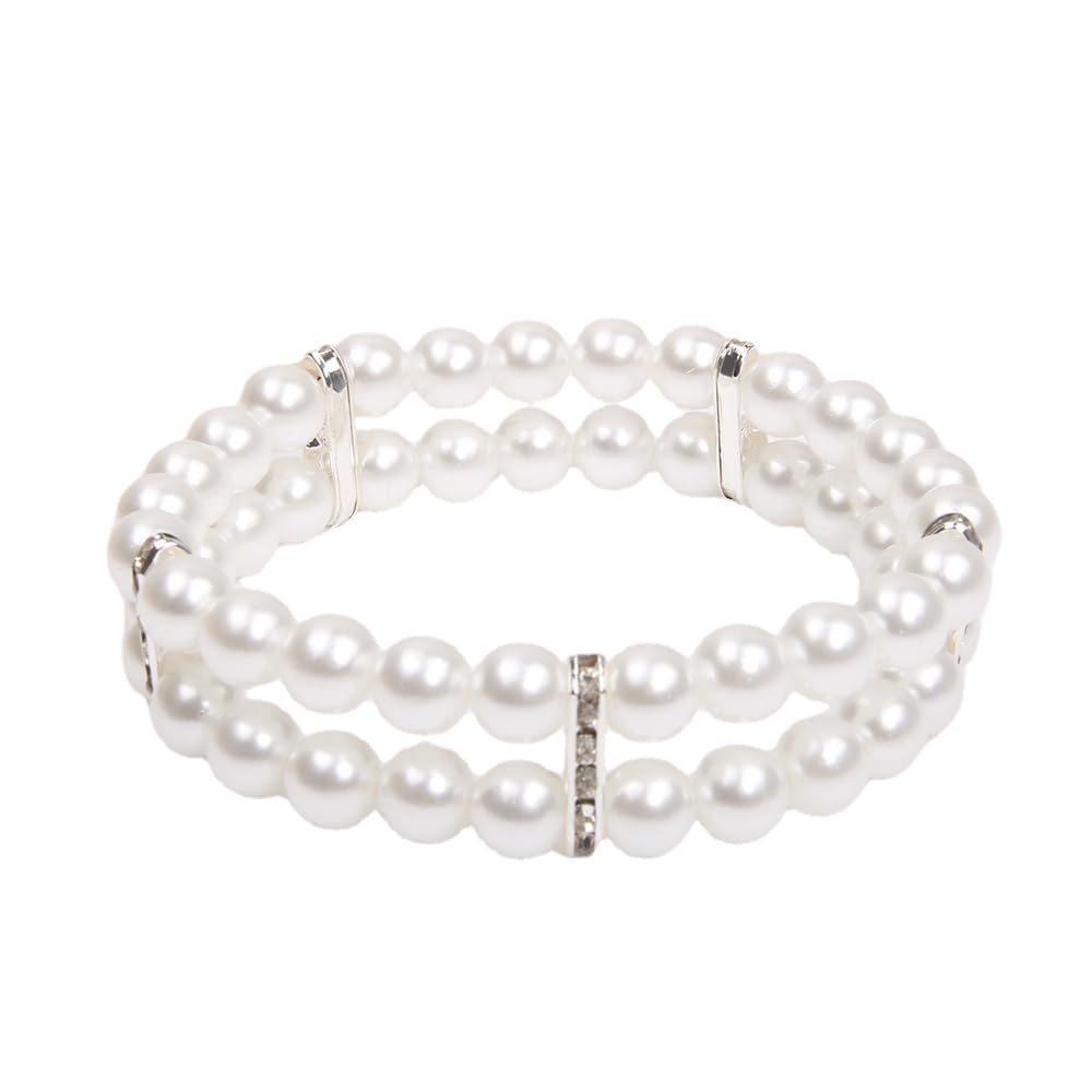 XKSRWE 2 Rows Pearls Pet Dog Necklace Collar Bling Accessories Charm Pet Puppy Jewelry Puppy Chihuahua Yorkie Handmade Adjustable (White, Small)