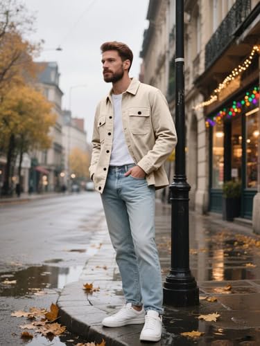 Image of SANGTREE Men's Trucker Jacket Lightweight Jacket Cotton Casual Outerwear With Pockets