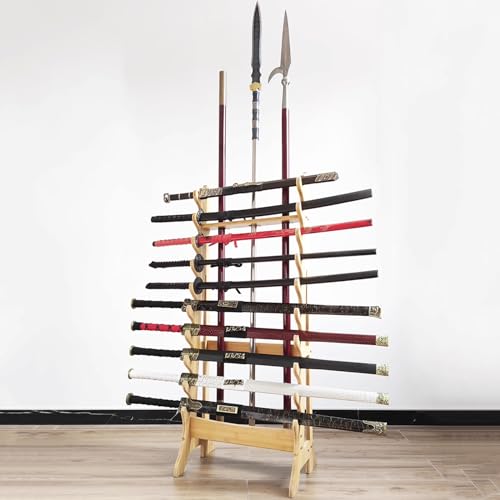 Sworackd Katana Sword Stand | Vertical Sword Stand Display 10-Layer Samurai Sword Holder Wooden Display Stands Large Multilayer Swords Rack Floor Standing Lightsaber Martial Arts Anime Shelves Sword Hangers thumb #6