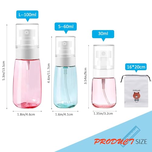AMORIX 6PCS Spray Bottles Small 100ml 3.4 oz Empty Mini Travel Size Spray Bottle Fine Mist Hairspray Bottle for Essential Oils Refillable Travel Containers for Cosmetic, Perfume + Drawstring Bag2