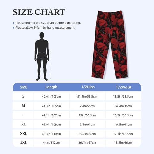 Mens Pajama Pants - Black Snake Red Flower Print Soft Sleep Lounge Pants For Men, Casual Pj Bottoms With Pockets3
