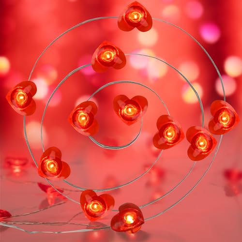 CCINEE Valentine's Day Red Love Heart Shaped Fairy String Lights Battery Operated with Remote...