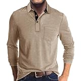 Zetieny Polo Hombre Manga Larga Casuales Camiseta de Golf Polos de Color Liso con Bolsillos Otoño Invierno