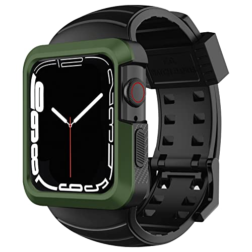 Fullmosa Rugged Armor Pro Cover Case & Straps Compatible with Apple Watch Series 8 | 7 (45mm)| SE2 | 6 | SE | 5 | 4 (44mm) – Black and Army Green [Watch NOT Included]