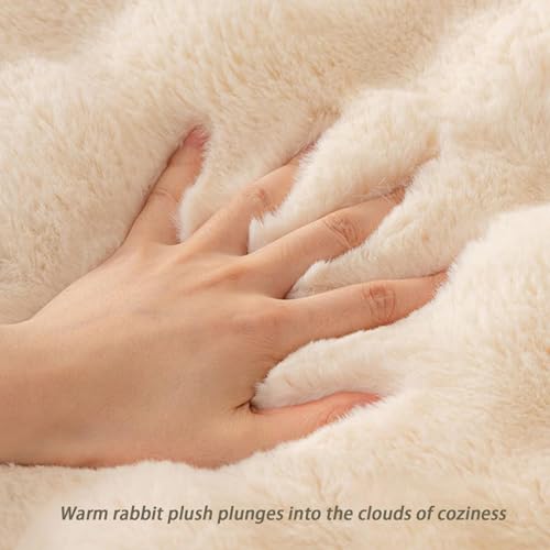 Housse de canapé effet double chaleur en peluche de lapin lavable