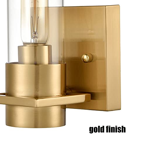 Shawnkey Modern Wall Sconce Brass Gold Wall Light Fixtures Over Mirror With Cylindrical Clear Glass Shade For Bathroom 2 Pack #TOP4