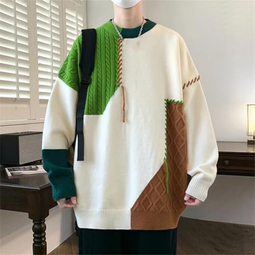 Mens Casual Patchwork Sweater Korean Streetwear Hip Hop Sweaters Men Warm O-Neck Pullovers2
