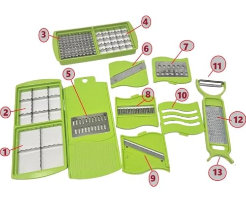 Image of 13 in 1 Vegetable Chopper for Kitchen, Chopper for Kitchen Use, Manual Onion Cutter, Vegetable Cutter, Veg Chopper, Multipurpose Food Chopper with Sharp Stainless Steel Blades