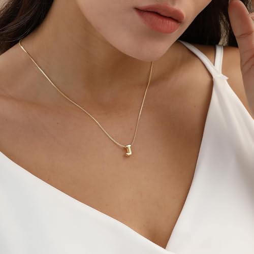 Image of Personalized Bubble Letter Initial Necklace, 14K Gold Plated, Dainty Pendant for Women, Trendy Gold Jewelry