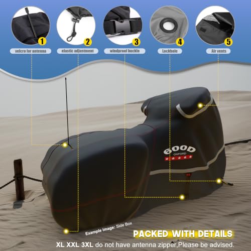 Image of Motorcycle Cover 600D Waterproof for Touring Models Harley Davidson Road King,Road Glide,Street Glide, Electra Glide,Low Rider-ST Indoor & Outdoor Storage Black