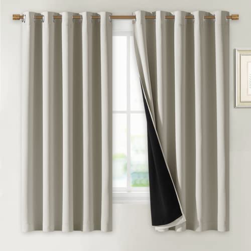 NICETOWN Natural 100% Blackout Lined Curtains, 2 Thick Layers Completely Blackout Window Treatment Thermal Insulated Drapes for Kitchen/Bedroom (1 Pai