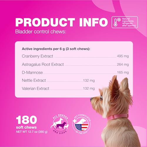 Dog UTI Treatment - Dog Cranberry Supplement for Urinary Tract, Bladder & Kidney Health, Incontinence Support - Bladder Control Cranberry Chews - Cranberry Supplement for Dog Incontinence