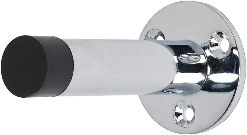 TIMCO Projection Door Stop - Polished Chrome - Can be Fitted to Walls and skirting Boards - Prevents Damage from Handles - Protective Rubber Buffer tip - Silver