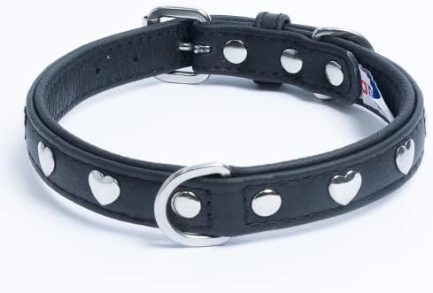 Angel Pet Supplies Genuine Leather Hearts Studded Dog Collar by Angel Pet. Soft and Durable Padded Leather. (18” x 3/4”, Midnight Black), Medium, 41370