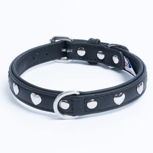 Angel Pet Supplies Genuine Leather Hearts Studded Dog Collar By Angel Pet. Soft And Durable Padded Leather. (18” X 3/4”, Midnight Black), Medium, 41370 #TOP11