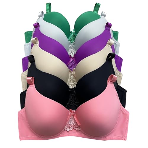 Image of Viola's Secret 6 Pack of Color Print T-Shirt Bras B Cup C Cup and D Cup