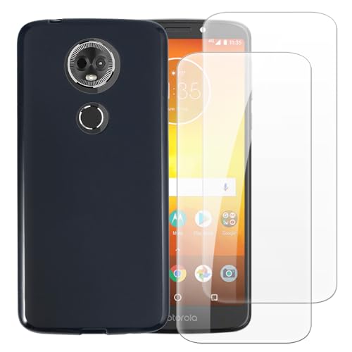Shantime Hülle mit 2 Stück Schutzfolie Kompatibel mit Motorola Moto E5 Plus, Stoßfeste Abdeckung & Gehärtetes Glas R&um-Schutz(Schwarz)