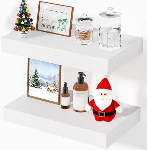 Floating Shelves for Wall White Shelves Bathroom, Bedroom and Living Room, Wall Shelves & Book Shelf for Room, Hanging Shelf, Modern Wooden Mounted Floating Shelf, 12x7x1.5 in, Set of 2