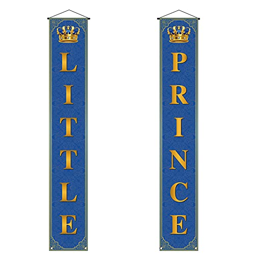 Royal Prince Baby Shower Decoration for Boy Little Prince Porch Banner Blue and Gold Little Prince Crown Royal Celebration Party Decor and Supplies