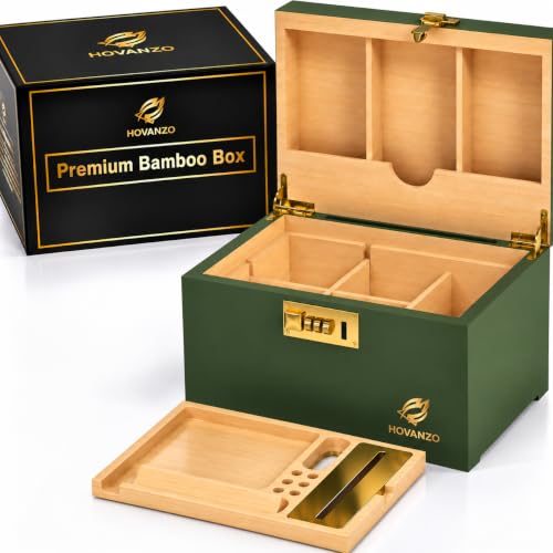 Image of Premium Large Bamboo Storage Box with Removable Organizer Tray & Glass Jars