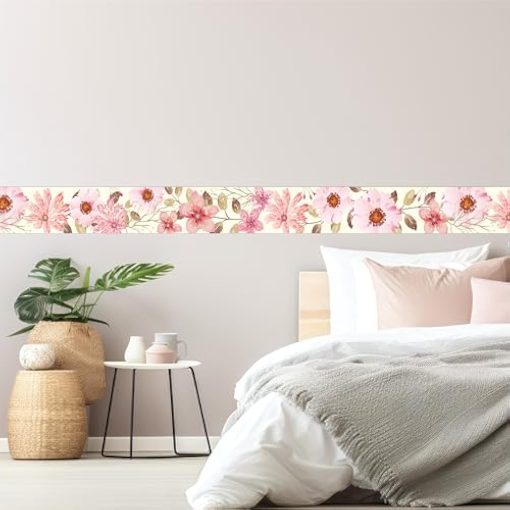 Pink Floral Wall Border Peel & Stick Vinyl Sticker, 10ft