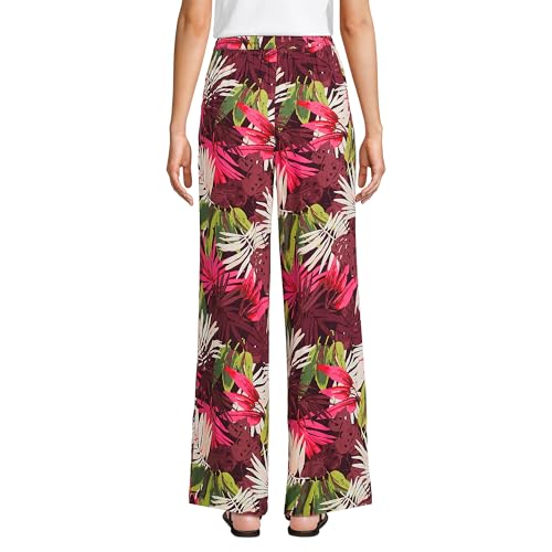 Lands' End Women's Rayon High Rise Wide Leg Pants - Set Bottom 12 Rich Burgundy Tropical Palm2