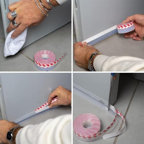 Dpm Tapes - Türdichtung aus Silikon mit 3M-Klebeband, selbstklebender Zugluftstopper für Türen, Wärmedämmung, Schallschutz, Kälteschutz, Energie sparen – Schnell & einfach anzubringen 5m Transparent