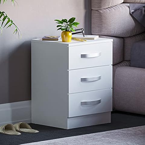 Amazon Brand - Movian High Gloss 3 Drawer Bedside Cabinet, White, 56 x 40 x 36 cm Cover