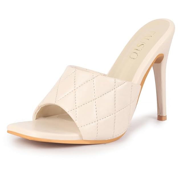 FAUSTO Women Open Toe Quilted Stiletto Heel Slip-On Slipper Sandals | Soft Padde