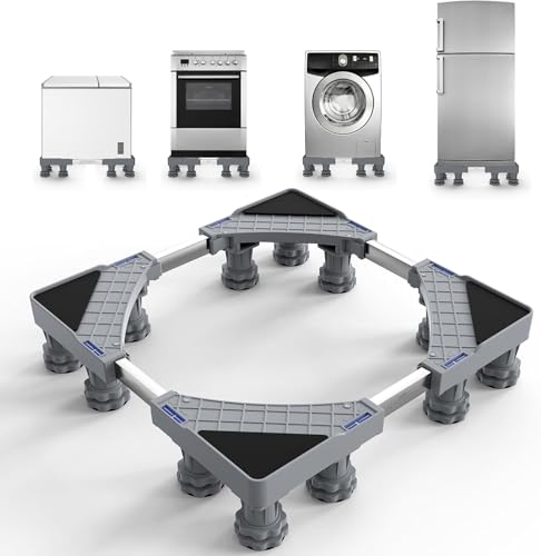 DEWEL Base de Lavadora de 12 Pies, Base de Frigorífico Universal Ajustable para Secadora, Carga de Oso 500kg Base Ajustable Ancho 46-60cm, Altura 10cm-13cm, Gray