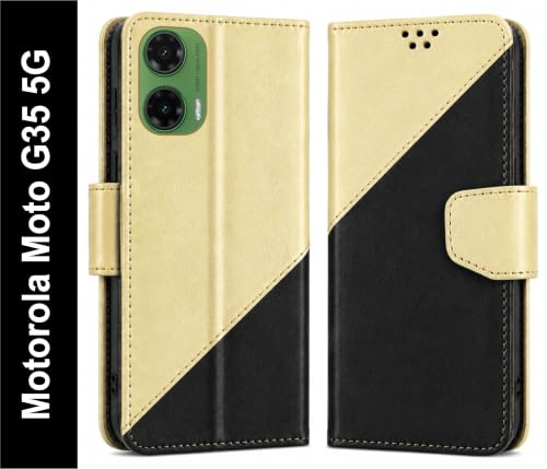 Image of SBMS Flip Cover for Motorola Moto G35 5G Back Cover Case with Magnatic Closure | Inbuilt Stand | Card & Money Pocket (MultiBlack)