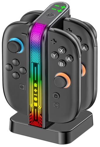 Cargador para Mando de Switch 2, 2.5H Rápido Base Carga para Joy con 2, Estación Cargador Magnético con RGB para Nintendo 2025, Compacto Extraíble Accesorios Switch 2 Carcasas, NS2 Especial