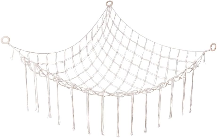 White Large Stuffed Animal Storage Hammock, Plushie Toy Net Corner Hanging Organizer Toys Mesh Room Decor Space Saving Furniture for Small Spaces
