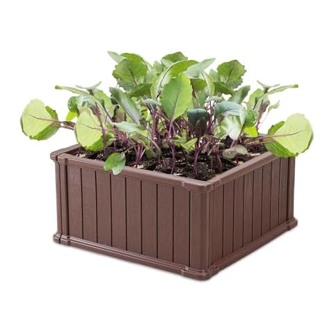 EHHLY 2"x2" Raised Garden Beds Outdoor, Extra Thick Plastic Planter Box for Outdoor Plants, Rectangular Flower Garden Beds with Metal Stakes, Whelping Box for Small Animals, Earthy Brown Cover