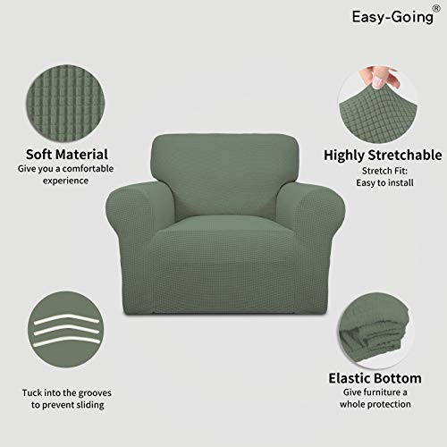 Image of Easy-Going Stretch Chair Sofa Slipcover 1-Piece Couch Sofa Cover Furniture Protector Soft with Elastic Bottom for Kids, Pet. Spandex Jacquard Fabric Small Checks (Chair, Greyish Green)