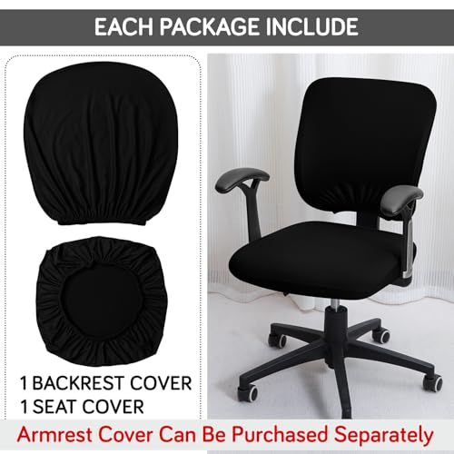 Image of HOKIPO 'SereneSolids' 140 GSM Office Chair Cover for Task Chair - 140 GSM Stretchable Fabric - Washable & Anti-Slip - Fits Small Office Chairs Without Headrest, Black (AR-5224-BLK)