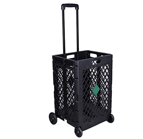 GTHTUHFD Carrello A Mano Mobile Carrello Pieghevole in Plastica Carrello della Spesa per Supermercato Carrello Portatile per Auto Carrello per Bagagli Scatola di Stoccaggio Carre,Black