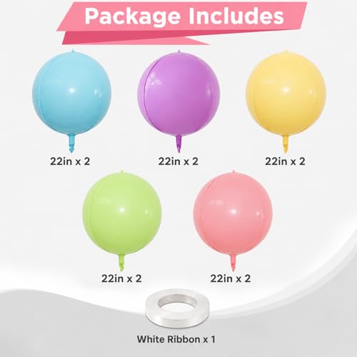 Image of 10 Pcs Pastel Round Foil Balloons Multicolor Colorful 4D Ball Balloon Pastel Color 22 In Mylar Balloon for Girl Rainbow Birthday Wildflower Floral Baby Shower Anniversary Disco Party Decoration