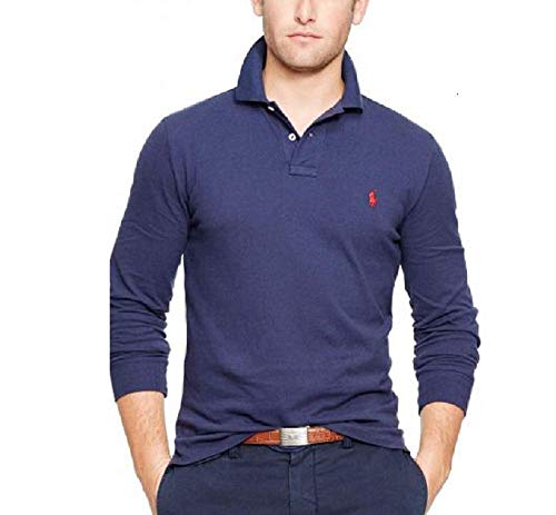 Polo Ralph Lauren Men's Long Sleeve Mesh Polo Shirt (Medium, Navy/Red Pony)